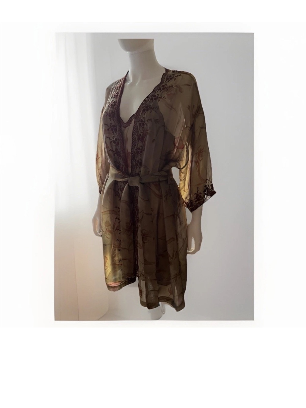 NWT La Perla Semi Sheer Embroidered Silk Kimono-style Robe & Nightgown Set